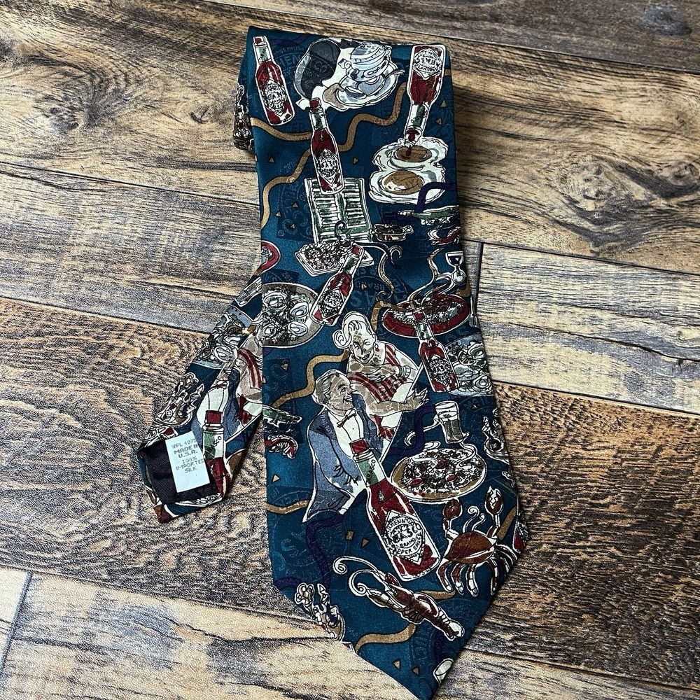 TABASCO Silk Tie Dinner Print‎ Made in USA Novelty Print